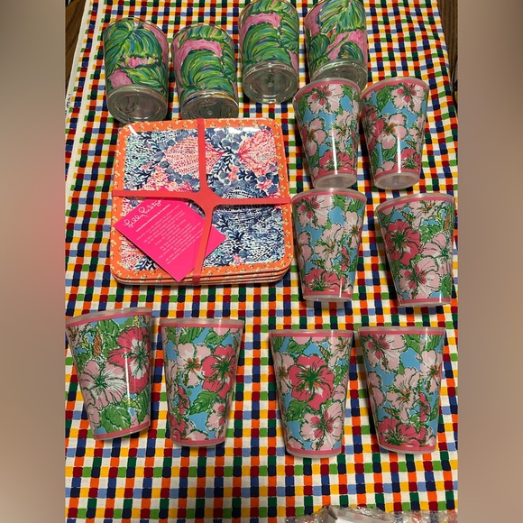 Lilly Pulitzer Tropical Floral Drinkware/ Plate Collection